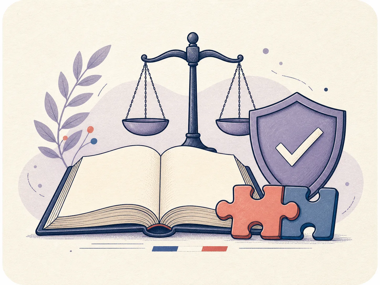 Livre ouvert, balance et bouclier symbolisant les droits et les devoirs